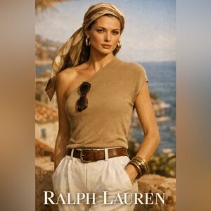 Ralph Lauren Collection Cashmere Silk One Shoulder Top M Blouse Tank Tan Brown